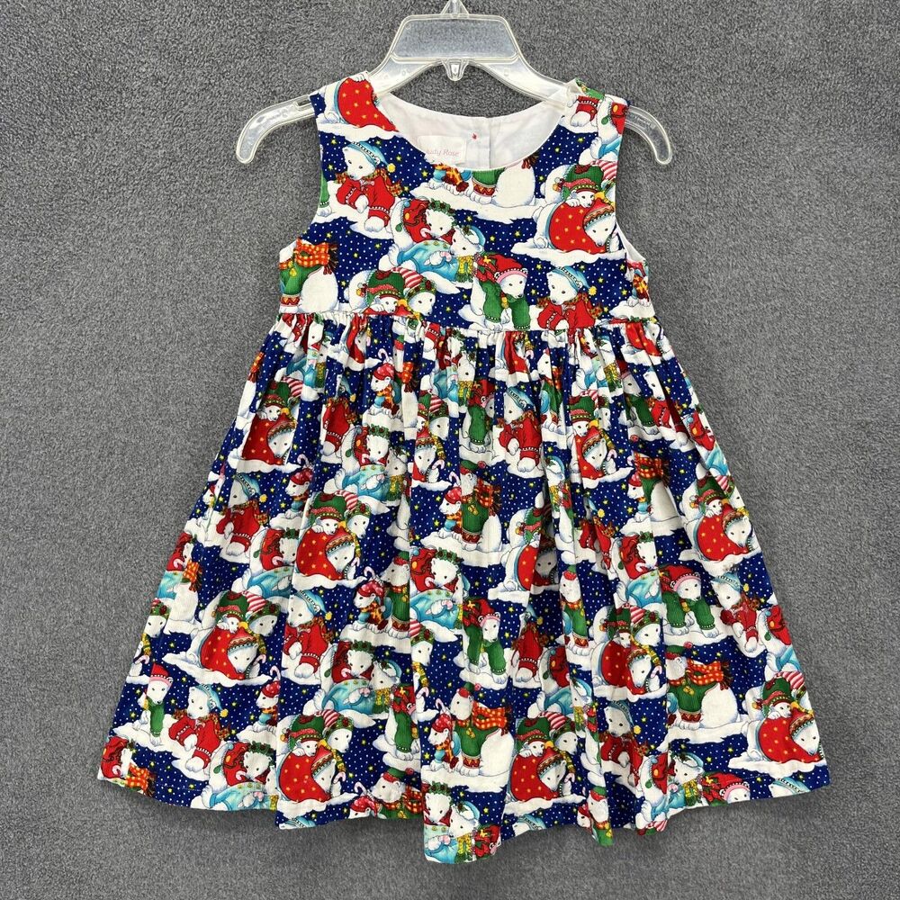 Judy Rose Dress Girls 4 Cotton Cottagecore Holyday Christmas bears